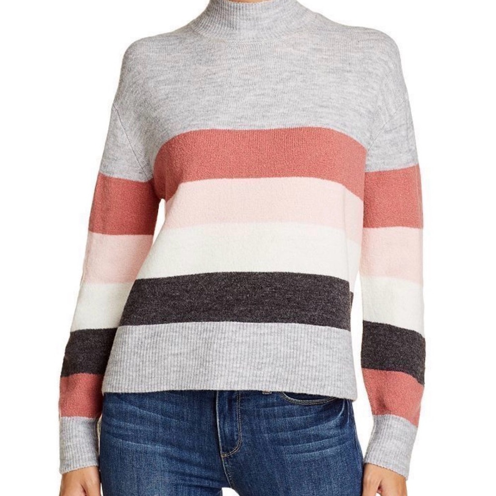 Beach Lunch Lounge Striped Cowl Neck Sweater Gray